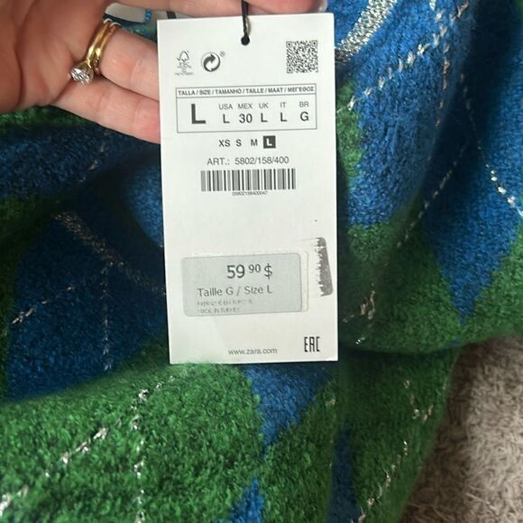 Zara Metallic Thread Argyle Knit Sweater L - Picture 3 of 3